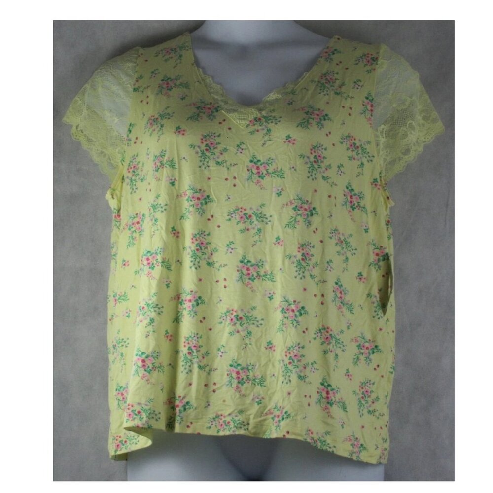 Charter Club Women's Lace-Trim Pajama Top, Yellow Flowers, XL